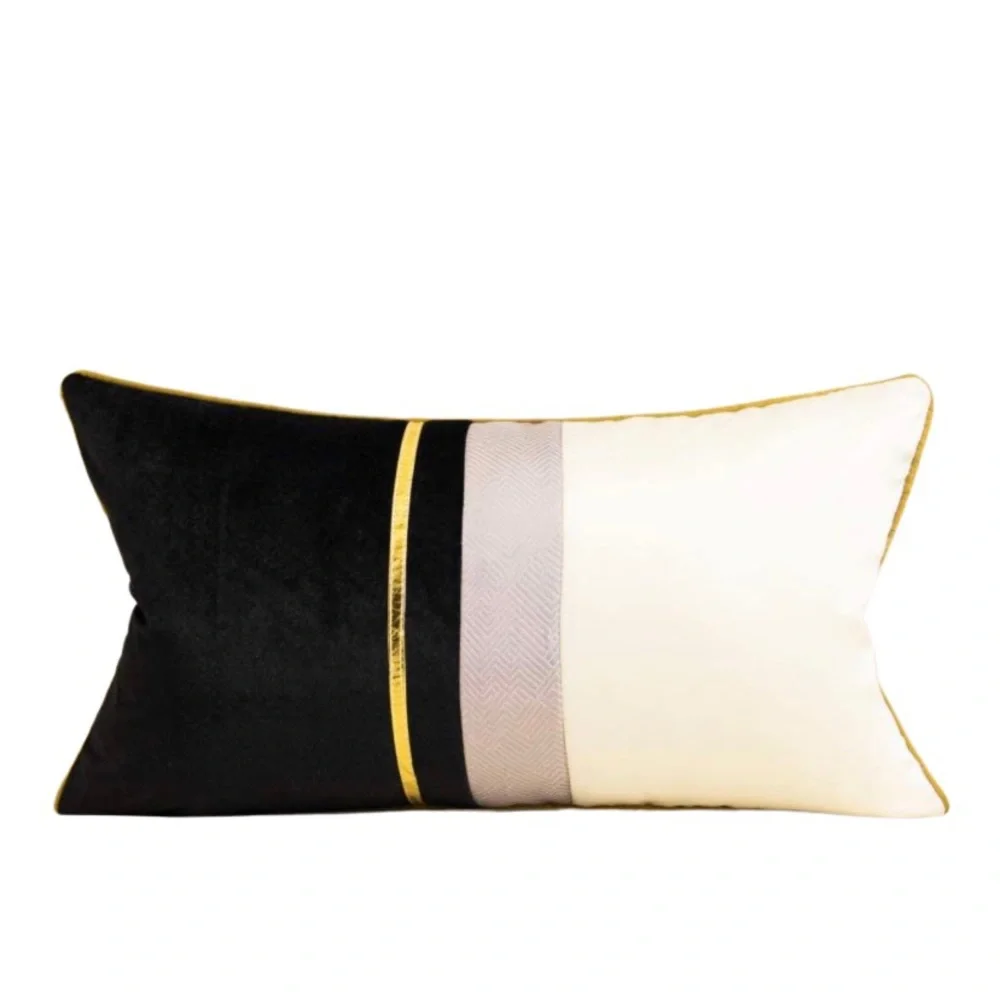 🎉HP Luxury Home | Elegant Black & Ivory Color Blocked Lumbar Throw Pillow Cover